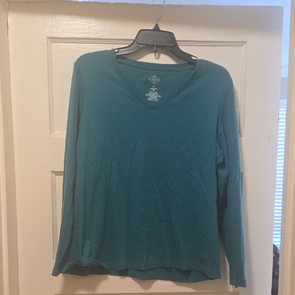 St. John Teal Long Sleeve V-Neck Top